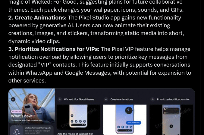 Google November 2025 Feature Drop Leak Hints at Generative AI Tools, VIP Notifications & New Pixel Theme Packs