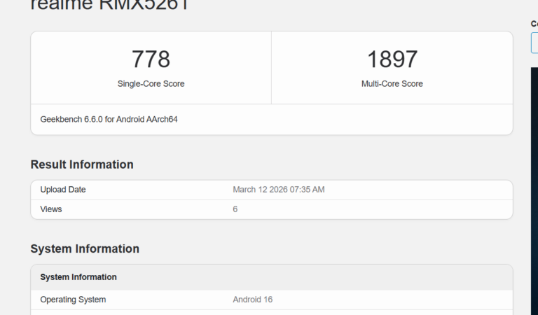 Realme P4 Lite 5G (RMX5261) with Dimensity 6300 Spotted Ahead of March 19 Launch, Likely a Realme C83 Rebrand