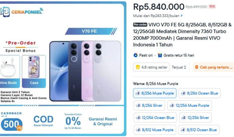 Vivo V70 FE 5G Pre-order begins, launch is expected next week in Indonesia